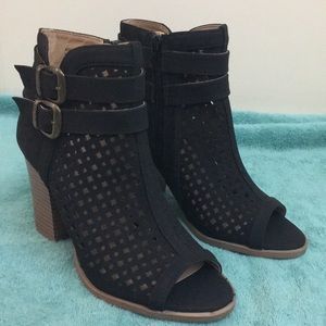 Black open-toe ankle boots